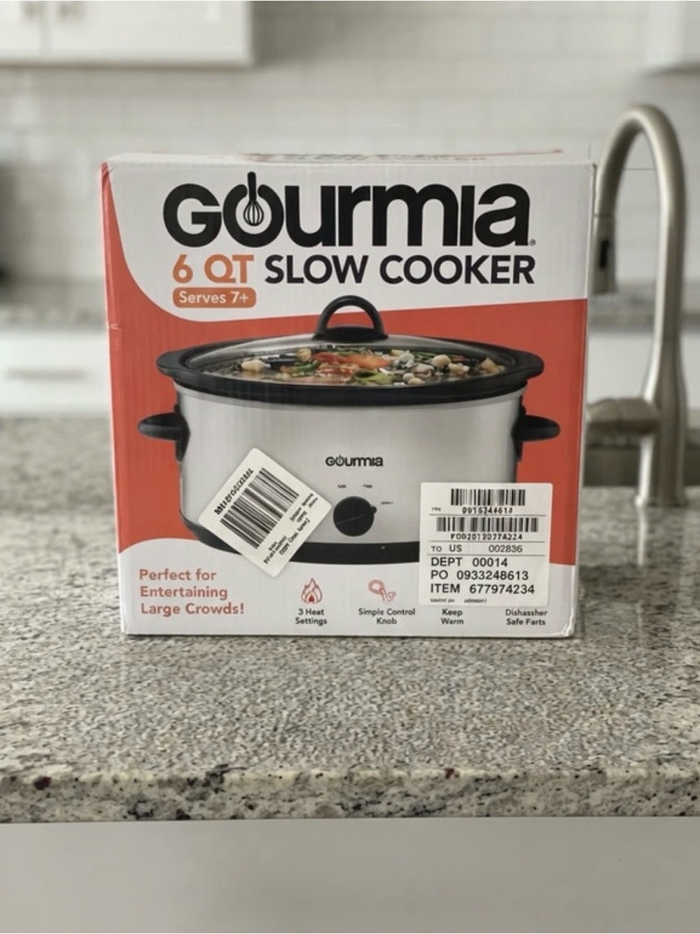 Gourmia 6 Qt Slow Cooker in Silver – Large Capacity Cookware